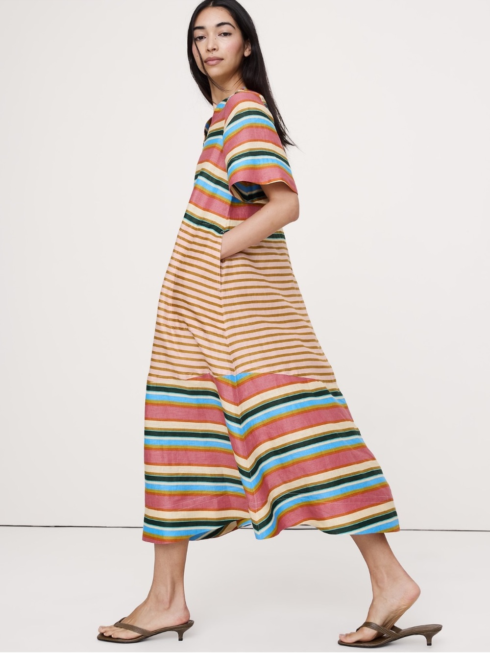 Banana Republic Linen Trapeze Midi dress Multicolor Striped Midi Dress - Picture 3 of 4